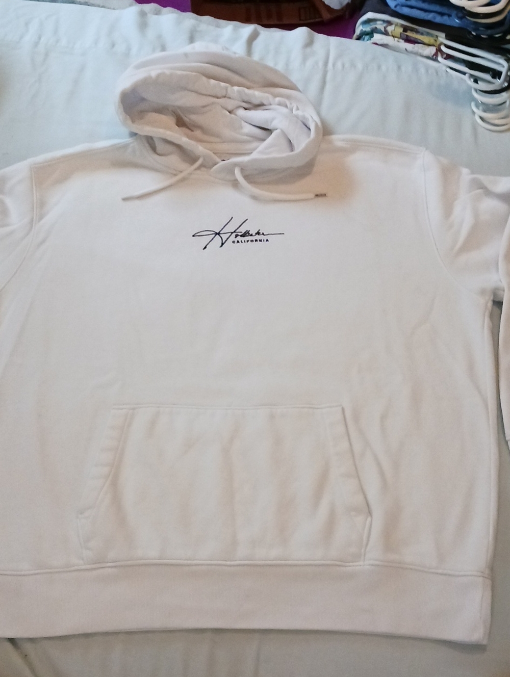 Hollister XXL White Hoodie With, "Hollister California" Embroidered On Front